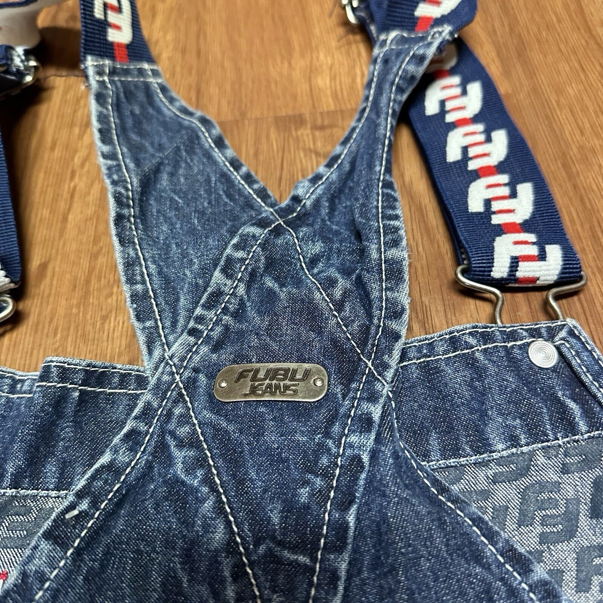 VTG Fubu Collection Overalls Size XL Embroidered Denim 90s