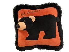 Alaska Titled 3-D Plush Pillow 12" x 12" featuring a Soft Stuffed Black Bear