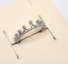 Vintage 925 Sterling Silver Ring Crown Shape with White Stones Gift Beautifu