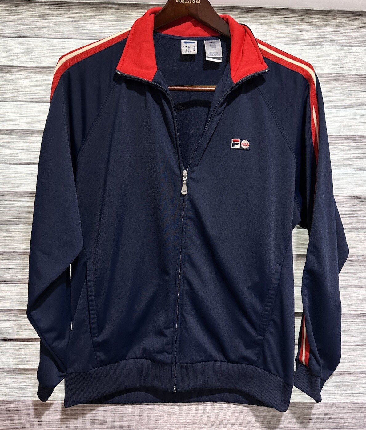 Giacca riscaldante vintage Fila Sport uomo full zip M giacca pista media blu rosso