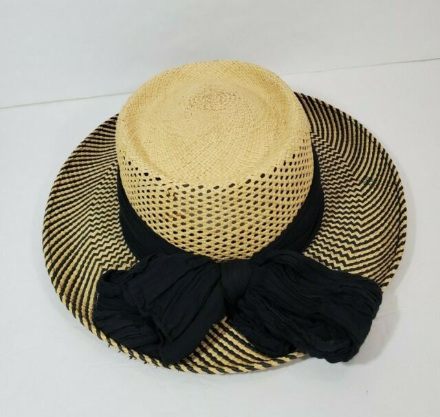 The SCALA Collection Women Straw Hat Black Bow Sun Garden Picnic Beach ...