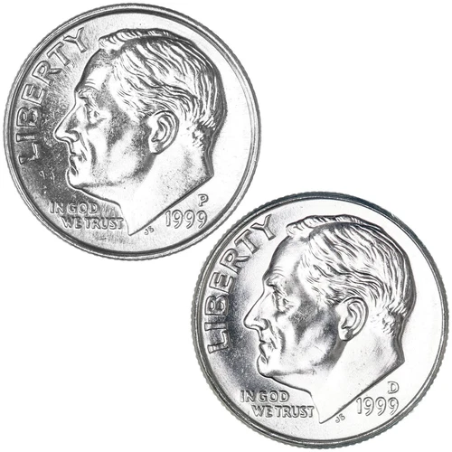 1999 P & D Roosevelt Dime 2 Coin Set Pulled From Mint Proof Sets