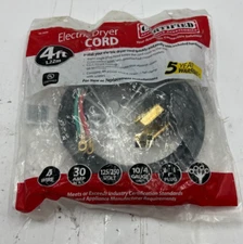 Certified Appliance Accessories Dryer Cord 30A 4ft 4 Wire 30Amp 125/250V 90-2020