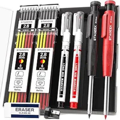2PCS Carpenter Pencils with Sharpener, Heavy Duty Woodworking Tools, Mechanical