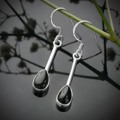 Handgefertigte natürliche Onyx lange Ohrringe 925 Sterlingsilber Hänger Tropfen Stab