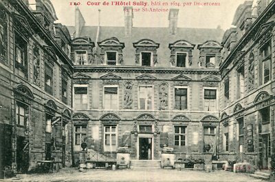 Karte PARIS Hof des Hotels Sully erbaut 1624 von Ducerceau 62 rue St Antoine