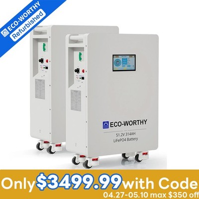 ECO-WORTHY 2Pack 48V 314AH (32.15kWh) LiFePO4 Battery Vertical Standing Backup