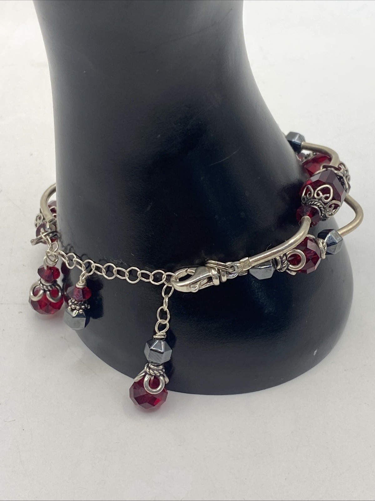 Bracelet, 925 Sterling Silver with Ruby Crystal C… - image 6