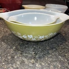 Set 2 Vtg Pyrex Spring Blossom 4 And 1.5 Qt Green Mixing Bowls Crazy Daisy