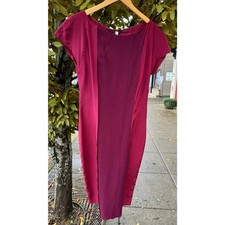 PRADA Burgundy Silk Bodycon Short Sleeve Zip Asymmetrical Dress Sz. 40 / 4
