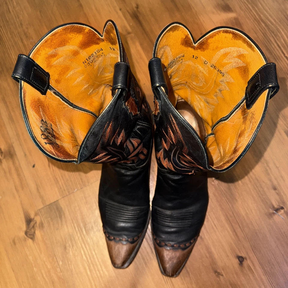 Botas Western Lucchese 1883 N162154 Negro Naranja HECHAS EN EE. UU. Talla 12D De Colección Foto 3 de 4