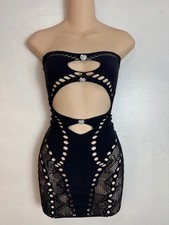 Fashion Nova Black Cutout Bodycon Mini Dress Rhinestone Stretch Party Club