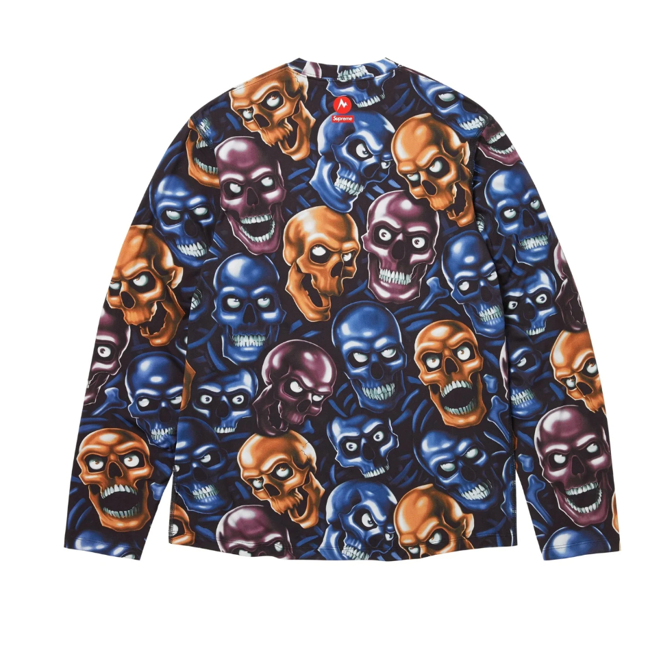 SUPREME FW25 MARMOT BASE LAYER L/S TOP SKULL PILE BLACK SIZE MLXL