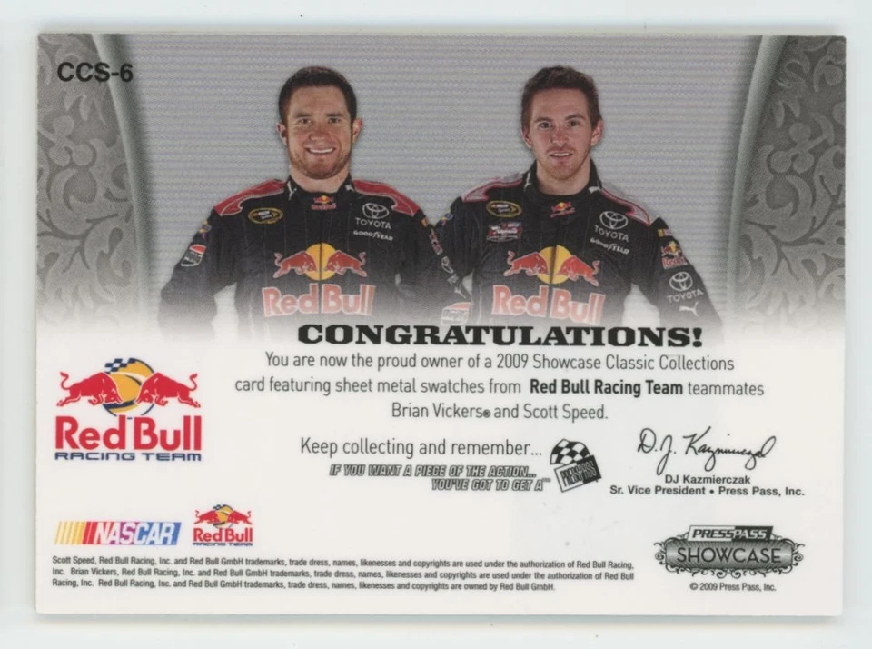 2009 Press Pass Showcase Classic Collections Brian Vickers/Scott Speed Patch /45 - Image 2 of 2