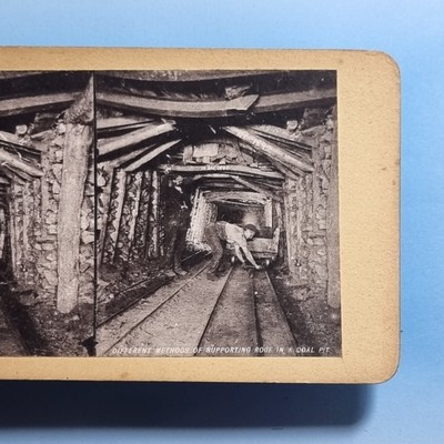 Coal Mine Stereoview 3D C1895 Walsall W.Mids Coalfield Tunnel Dated Roof Beams