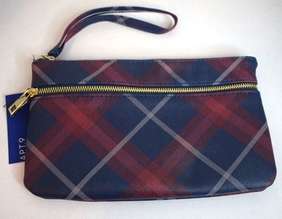 NWT Apt 9. Safe Keeper Plaid RFID Blocking Security Wallet Wristlet Clutch!
