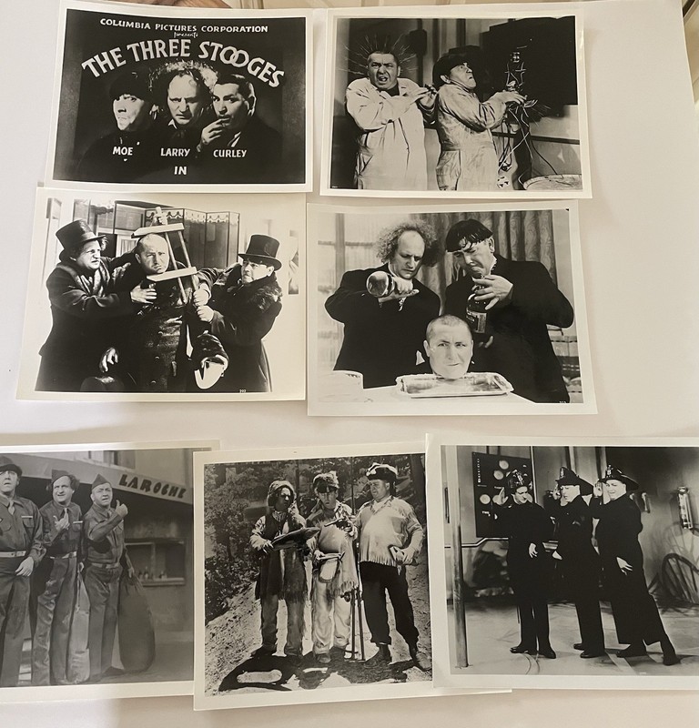 Vintage Three Stooges Black & White 8x10 Publicity Photo Lot Of 7 Moe Larry Curl