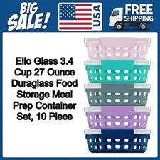 10 Piece Ello Glass 3.4 Cup 27 Ounce Duraglass Food Storage Meal Prep Container