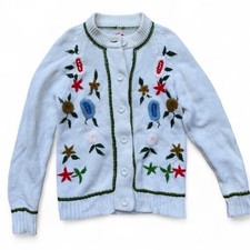 Granny Core Floral Embroidered Cardigan Womens M/L Vintage White Multicolor
