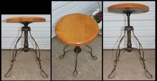 Antique Adjustable Japanned Copper Flash Gothic Base Maple Organ Piano Stool