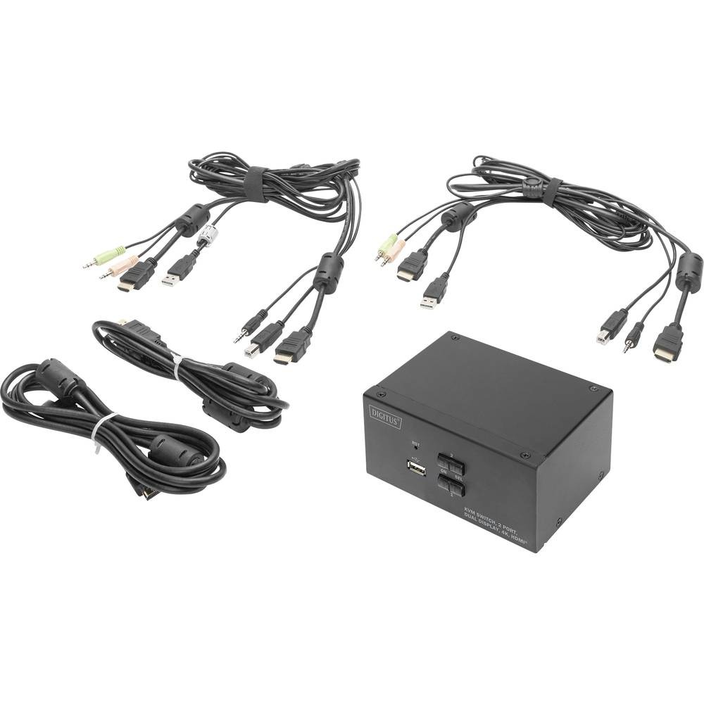 Switch KVM HDMI 3840 x 2160 Digitus avec télécommande filaire pour double PC - 3