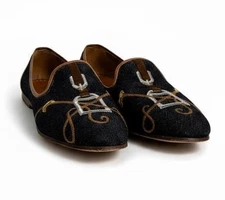 Stubbs & Wootton Polo Black Embroidered Velvet Loafers Women’s 6B w/Box