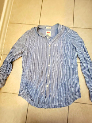 Levi s Men s Slim Fit Blue/White Check Cotton Long Sleeve Button-Up Shirt L-G
