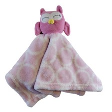 HB Pink Owl Security Blanket Lovey 12x12" Circles Print Baby Comfort Toy Plushie