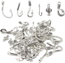 60PCS Alloy Fish Hook Double Sided Fish Charms Pendant Fishing Jewelry Findings
