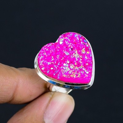 Rosa Titan Druzy 925 Sterling Silber Edelstein Schmuck Verstellbar Ring VJ 909