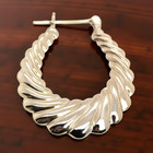 ESTATE SOLID 14K YELLOW GOLD RIBBED PUFFY SHRIMP 1" HOOP EARRINGS #7810 — photo 3