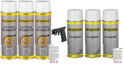 BREHMA Kettenpflegeset 3x Kettenreiniger u. 3x Kettenspray mit Sprühgriff