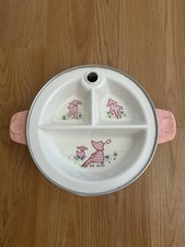 Vintage Pink Divided Dish Baby Warmer Warming Food Plate Handles Lamb Bo Peep