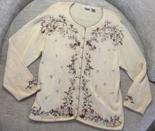 Vintage Carolina Colours Plus Sweater Cardigan Women’s Beige Embroidery Size 20W