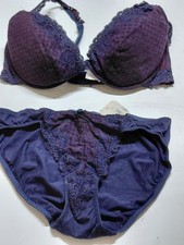 Vintage Victoria's Secret Purple Lace Lingerie Set 36C Bra NWT Panties Size Lg
