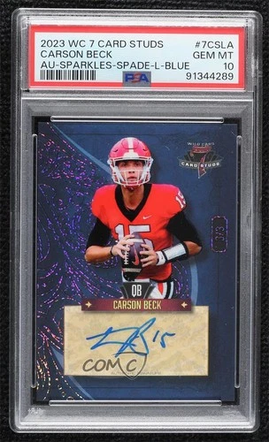 2023 7 Card Studs Quarterback Edition Blue Sparkles Foil /3 Carson Beck Auto