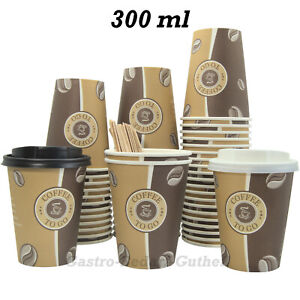 Pappbecher 0,3 L Kaffeebecher Coffee To Go 300ml mit/ohne Deckel Rührstäbchen