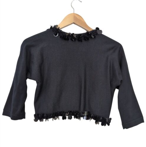 Cardigan Cynthia Howie impreziosito cropped scrollato di spalle donna 4 petite misto seta nero - Foto 2 di 6