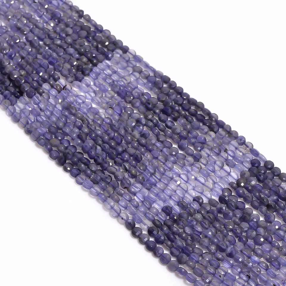 Natural Iolite Gemstone Coin Shape Faceted Beads 4X4 mm Strand 13" EB-167 - Image 2 of 2