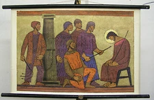 School wall card Bible history Patmos 18 approx 1965 The mockery 77x50 cm vintage