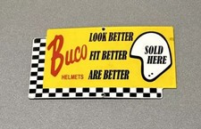 VINTAGE 12” RARE BUCO RACING HELMETS OIL PORCELAIN SIGN CAR GAS AUTO