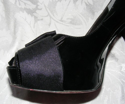 PARIS HILTON PLATFORM PEEP TOE, Black Oversize Bow High Destiny Pump Shoes 8.5 - Picture 4 of 12
