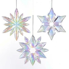 KURT ADLER SET OF 3 CLEAR & IRIDESCENT ACRYLIC SNOWFLAKE XMAS ORNAMENTS J4763IR
