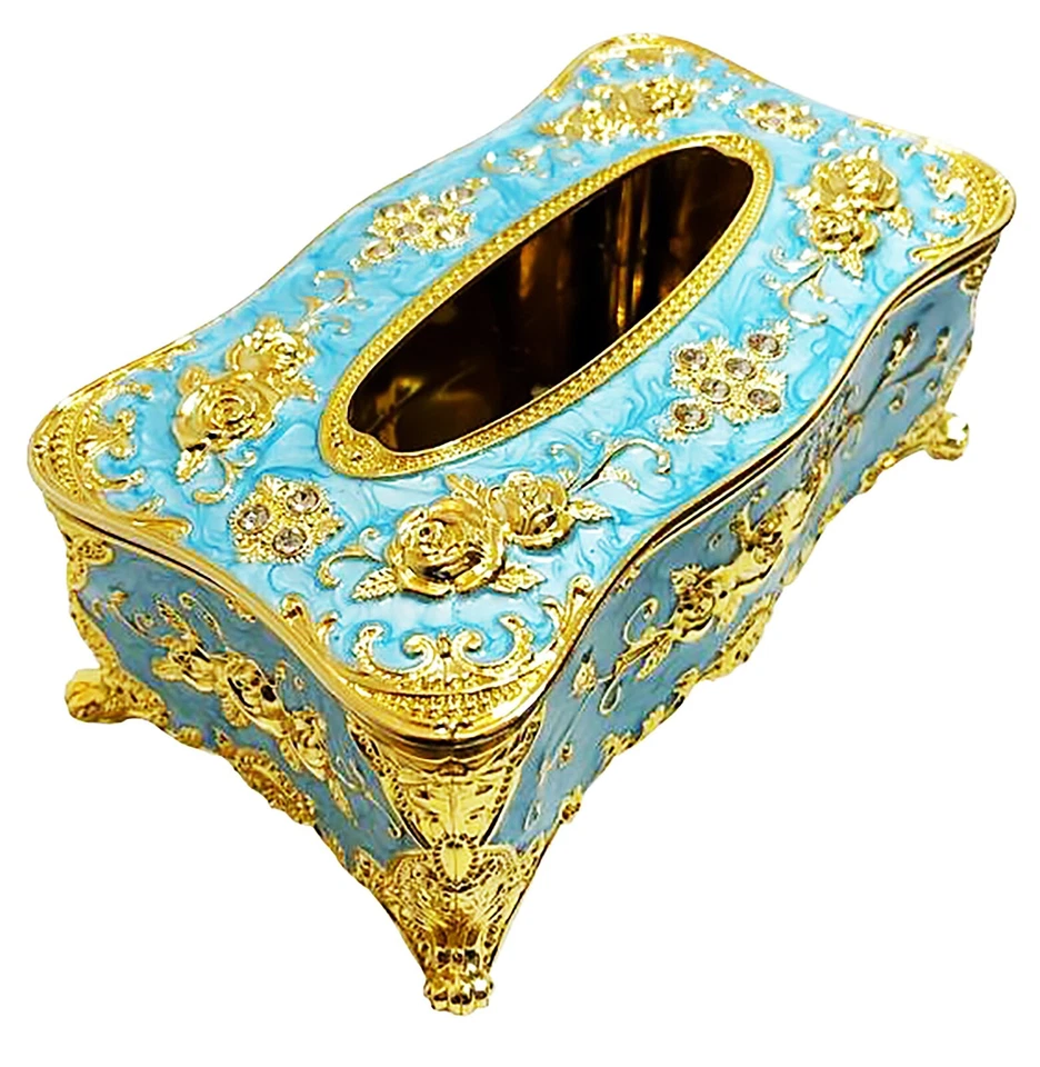Chandler Tissue Box – Sky Blue & Gold Decorative Holder for Home or Office Use - Image 3 of 4