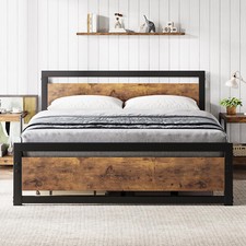 🆕Queen/King Bed Frame with Wooden Headboard Metal Bedframe 14 inch Easy Assembl