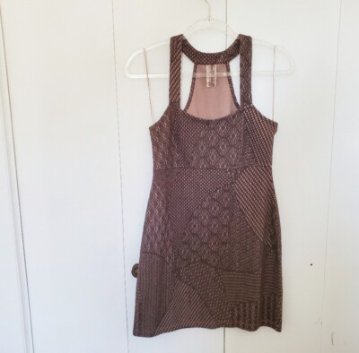 free people hang on halter dress Knit Brown Sleeveless Mini Size Small Bodycon Novah