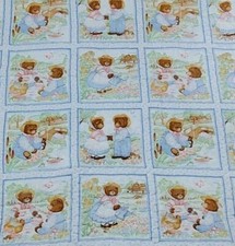 Vintage Baby Blanket Quilt Teddy Bears Blue Rectangle 56"x42" Boy Girl Bear