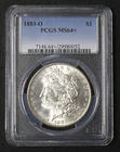 1883-O MS-64+ MORGAN SILVER DOLLAR, RIM TONING,  PCGS PLUS GRADED