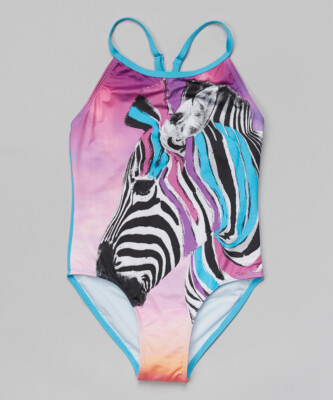 Jantzen Purple & Turquoise Zebra One-Piece Swimsuit Girls Size 4