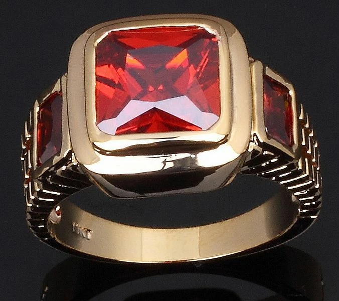 Anillo de boda solitario para hombre talla 8-12 rojo granate relleno de oro Foto 3 de 4